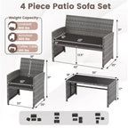 Costway 8-teiliges Terrassen-Sitzgruppen-Set mit Sitzkissen & Tischplatte aus gehärtetem Glas, Outdoor Rot/Schwarz/Off-White/Grau/Türkis/Navy