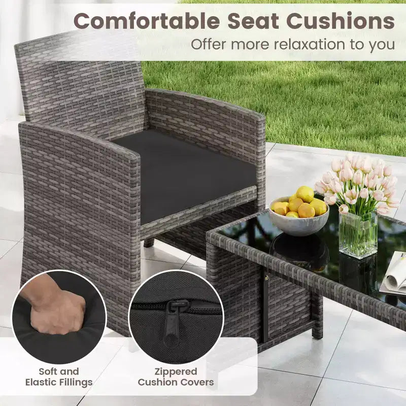 Costway 8-teiliges Terrassen-Sitzgruppen-Set mit Sitzkissen & Tischplatte aus gehärtetem Glas, Outdoor Rot/Schwarz/Off-White/Grau/Türkis/Navy
