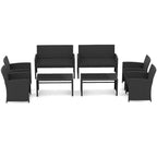 Costway 8-teiliges Terrassen-Sitzgruppen-Set mit Sitzkissen & Tischplatte aus gehärtetem Glas, Outdoor Rot/Schwarz/Off-White/Grau/Türkis/Navy