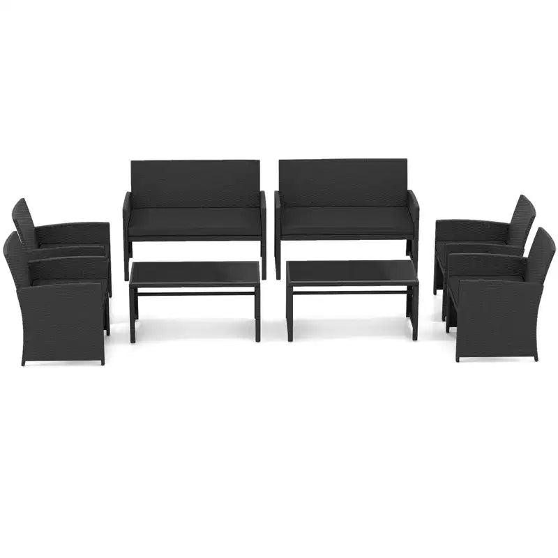 Costway 8-teiliges Terrassen-Sitzgruppen-Set mit Sitzkissen & Tischplatte aus gehärtetem Glas, Outdoor Rot/Schwarz/Off-White/Grau/Türkis/Navy