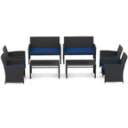 Costway 8-teiliges Terrassen-Sitzgruppen-Set mit Sitzkissen & Tischplatte aus gehärtetem Glas, Outdoor Rot/Schwarz/Off-White/Grau/Türkis/Navy
