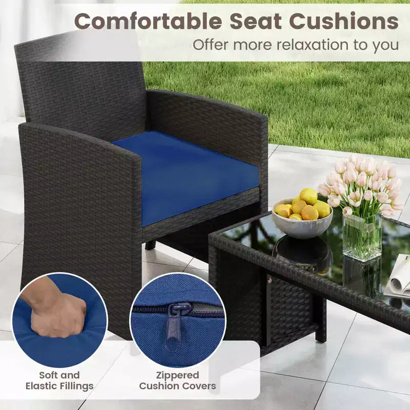 Costway 8-teiliges Terrassen-Sitzgruppen-Set mit Sitzkissen & Tischplatte aus gehärtetem Glas, Outdoor Rot/Schwarz/Off-White/Grau/Türkis/Navy