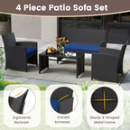 Costway 8-teiliges Terrassen-Sitzgruppen-Set mit Sitzkissen & Tischplatte aus gehärtetem Glas, Outdoor Rot/Schwarz/Off-White/Grau/Türkis/Navy