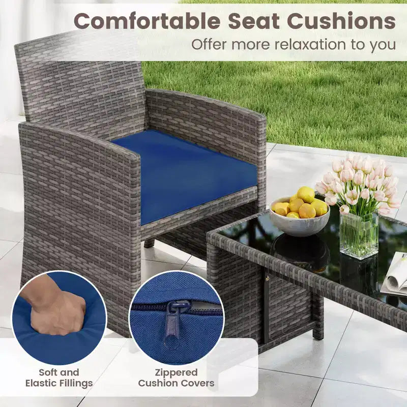 Costway 8-teiliges Terrassen-Sitzgruppen-Set mit Sitzkissen & Tischplatte aus gehärtetem Glas, Outdoor Rot/Schwarz/Off-White/Grau/Türkis/Navy