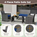 Costway 8-teiliges Terrassen-Sitzgruppen-Set mit Sitzkissen & Tischplatte aus gehärtetem Glas, Outdoor Rot/Schwarz/Off-White/Grau/Türkis/Navy
