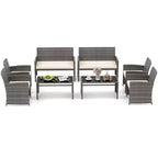Costway 8-teiliges Terrassen-Sitzgruppen-Set mit Sitzkissen & Tischplatte aus gehärtetem Glas, Outdoor Rot/Schwarz/Off-White/Grau/Türkis/Navy
