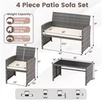 Costway 8-teiliges Terrassen-Sitzgruppen-Set mit Sitzkissen & Tischplatte aus gehärtetem Glas, Outdoor Rot/Schwarz/Off-White/Grau/Türkis/Navy