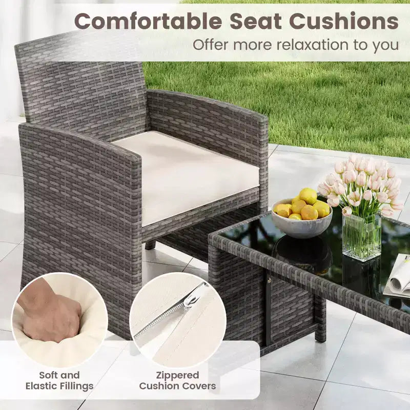 Costway 8-teiliges Terrassen-Sitzgruppen-Set mit Sitzkissen & Tischplatte aus gehärtetem Glas, Outdoor Rot/Schwarz/Off-White/Grau/Türkis/Navy