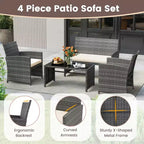 Costway 8-teiliges Terrassen-Sitzgruppen-Set mit Sitzkissen & Tischplatte aus gehärtetem Glas, Outdoor Rot/Schwarz/Off-White/Grau/Türkis/Navy