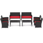 Costway 8-teiliges Terrassen-Sitzgruppen-Set mit Sitzkissen & Tischplatte aus gehärtetem Glas, Outdoor Rot/Schwarz/Off-White/Grau/Türkis/Navy