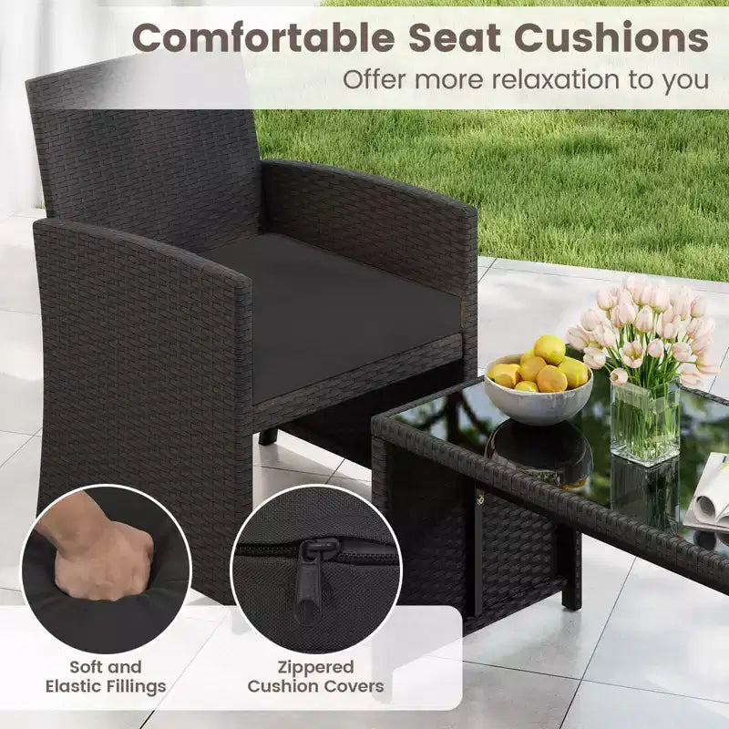 Costway 8-teiliges Terrassen-Sitzgruppen-Set mit Sitzkissen & Tischplatte aus gehärtetem Glas, Outdoor Rot/Schwarz/Off-White/Grau/Türkis/Navy