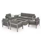 Christopher Knight Home Cape Coral Outdoor 7-Sitzer-Chat-Set aus Aluminium mit Feuertisch