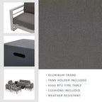 Christopher Knight Home Cape Coral Outdoor 7-Sitzer-Chat-Set aus Aluminium mit Feuertisch
