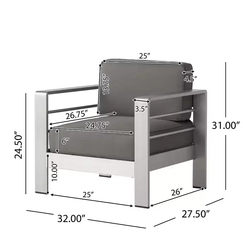 Christopher Knight Home Cape Coral Outdoor 7-Sitzer-Chat-Set aus Aluminium mit Feuertisch