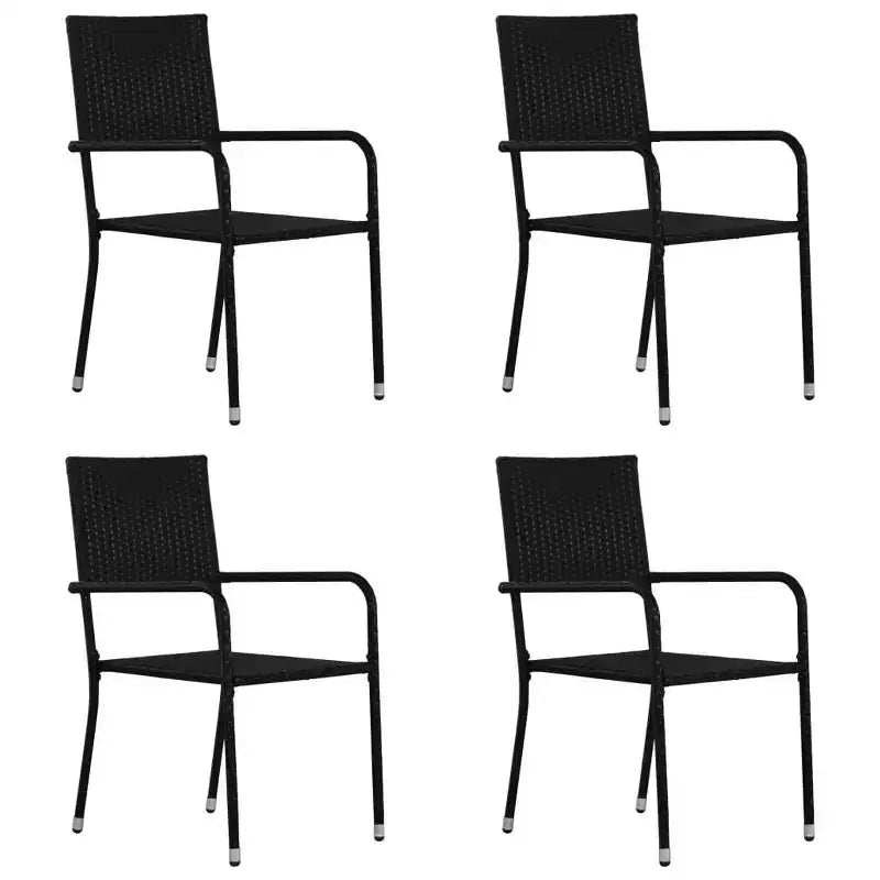 vidaXL Terrassen-Essgruppe Esstisch und Stühle Möbelset Polyrattan – Schwarz 4-teilig