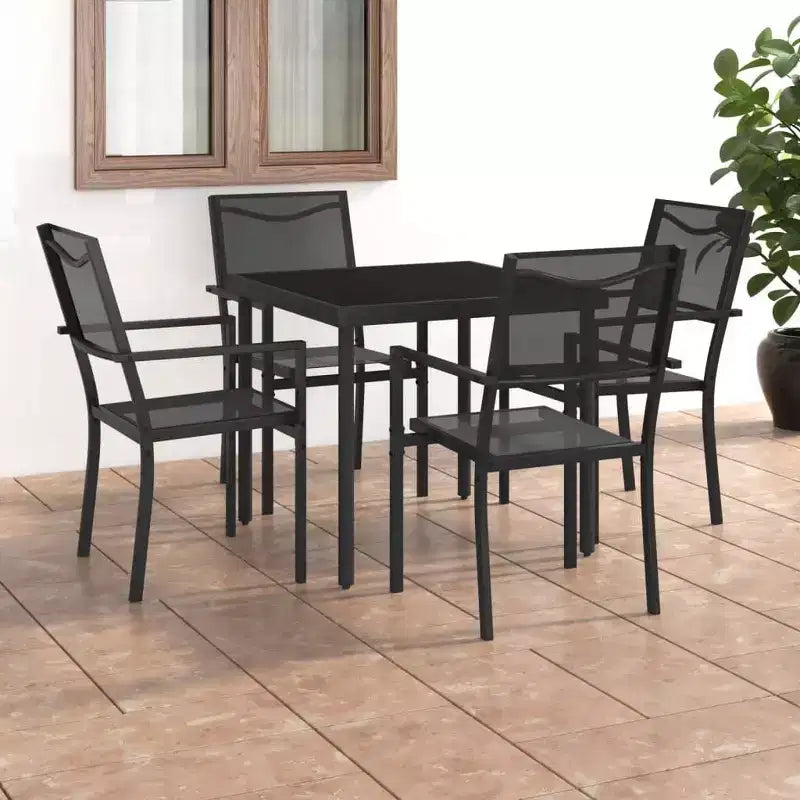 vidaXL Garten Essgruppe Outdoor Tisch- und Stuhl-Konversationsset, Stahl, Schwarz, 5-teilig