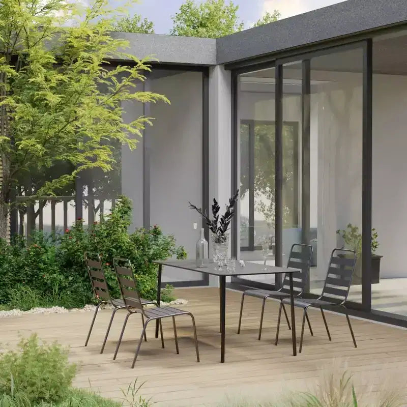 vidaXL Garten Essgruppe Tisch und Stühle Terrassenmöbel Set Stahl Dunkelgrau