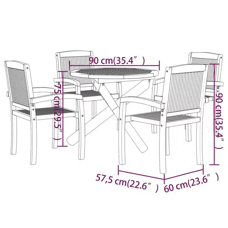 vidaXL Garten-Essgruppe Teakholz Natur Massives Teakholz Standard Stapelbar