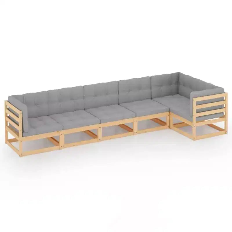vidaXL Garden Lounge Set Pine, Grey Solid Pinewood, 100% Polyester Medium