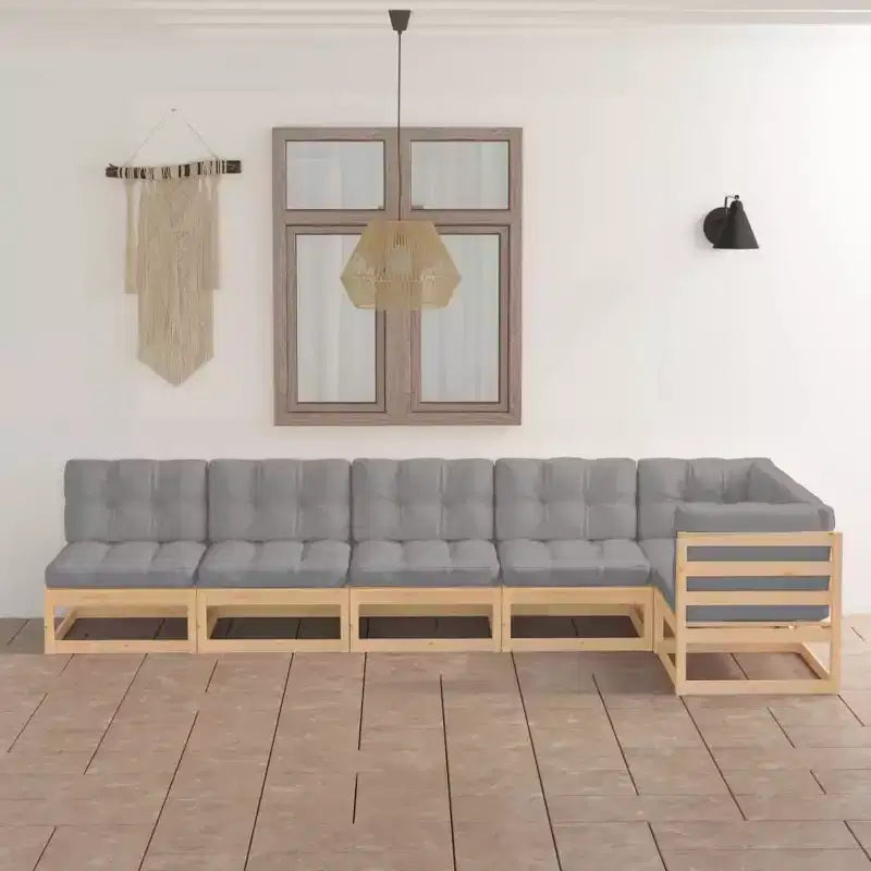 vidaXL Garten-Lounge-Set Kiefer, Grau Massivholz Kiefer, 100% Polyester Mittel