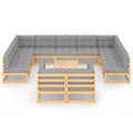 vidaXL Patio Furniture Set 12 Piece Outdoor Sectional Sofa Solid Wood Pine - Natural With Cushions