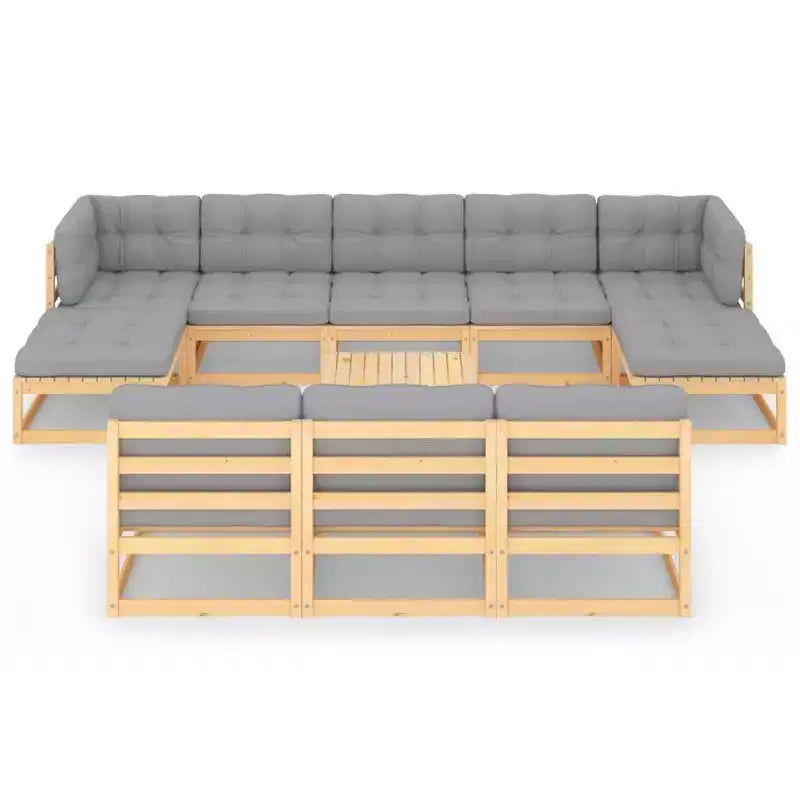 vidaXL Gartenmöbel-Set 11-teilig Outdoor Lounge-Set Kiefer Massivholz – Natur Mit Kissen