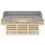 vidaXL Gartenmöbel-Set 11-teilig Outdoor Lounge-Set Kiefer Massivholz – Natur Mit Kissen
