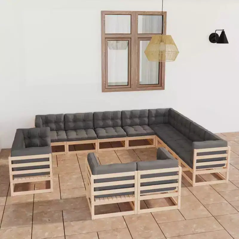 vidaXL Outdoor-Lounge-Set, Kiefer massiv und Polyester, Natur