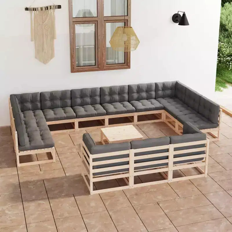 vidaXL 14-teiliges Terrassen-Lounge-Set mit Kissen Kiefer Massivholz - Natur mit Kissen