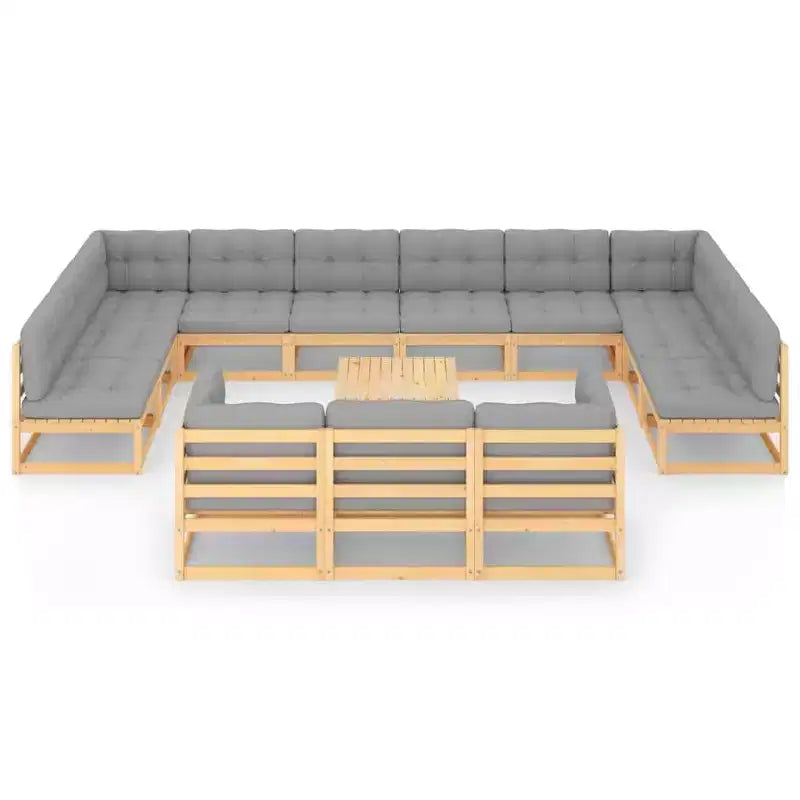 vidaXL 14-teiliges Terrassen-Lounge-Set mit Kissen Kiefer Massivholz - Natur mit Kissen