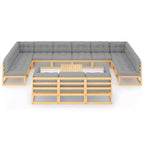 vidaXL 14-teiliges Terrassen-Lounge-Set mit Kissen Kiefer Massivholz - Natur mit Kissen