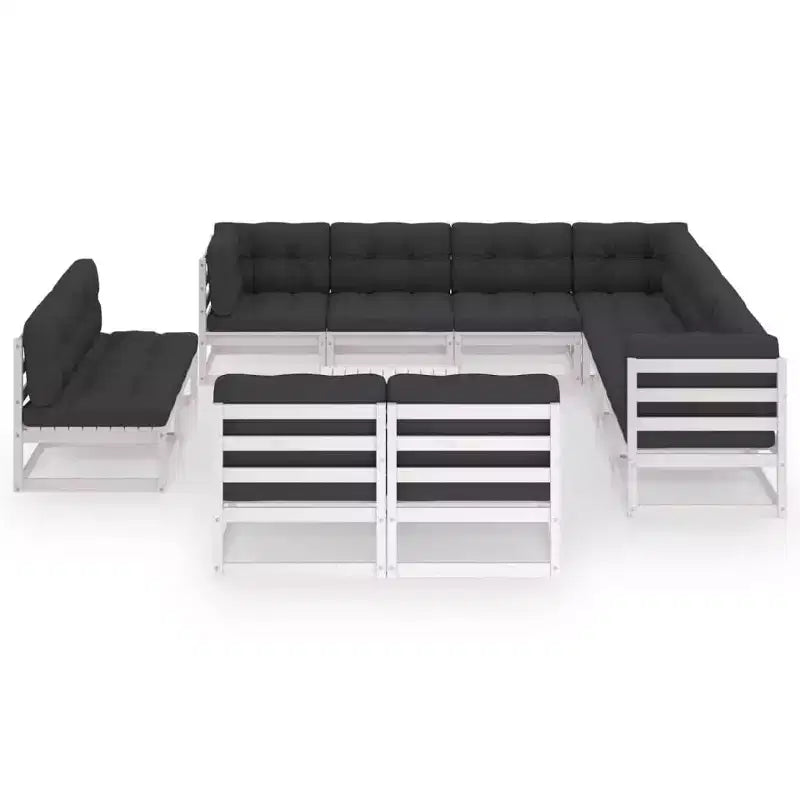 vidaXL White Solid Pinewood Patio Lounge Set, Rustic Charm Outdoor Furniture with Cushions - 12 Piece Set - Stable, Durable-Retro Style