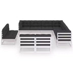 vidaXL White Solid Pinewood Patio Lounge Set, Rustic Charm Outdoor Furniture with Cushions - 12 Piece Set - Stable, Durable-Retro Style