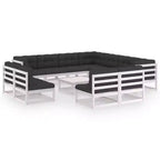 vidaXL Garten-Lounge-Set aus massivem Kiefernholz, weiß, rustikaler Charme, Gartenmöbel mit Kissen – 12-teiliges Set – stabil, langlebig – Retro-Stil