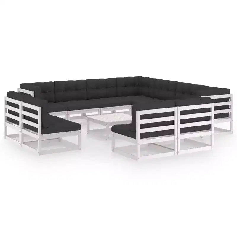 vidaXL Garten-Lounge-Set aus massivem Kiefernholz, weiß, rustikaler Charme, Gartenmöbel mit Kissen – 12-teiliges Set – stabil, langlebig – Retro-Stil