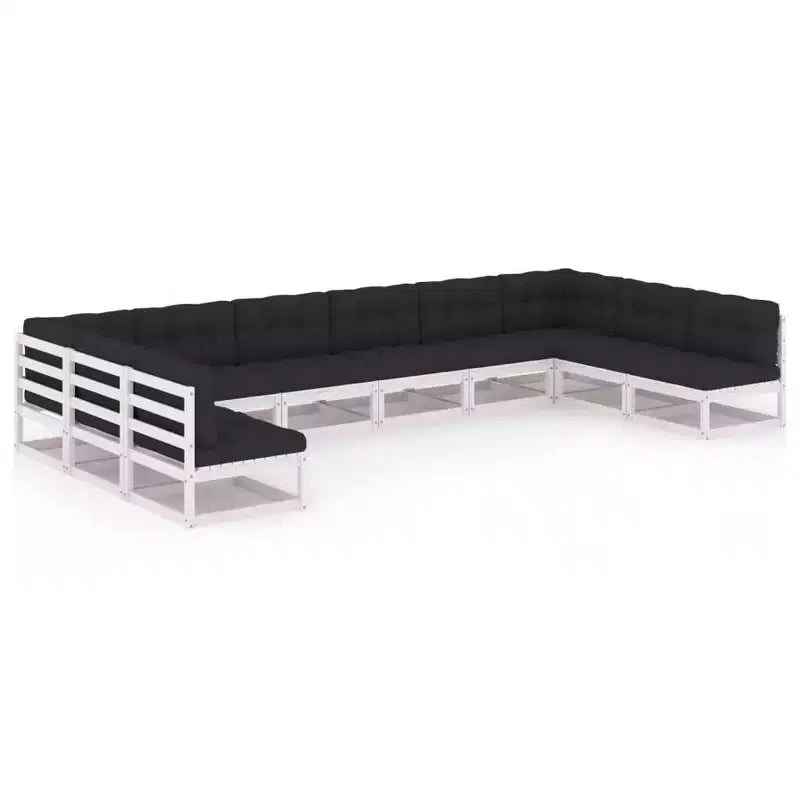 vidaXL Retro Style 10 Piece Outdoor Lounge Set in White Solid Pinewood - Featuring Comfortable Cushions for Patio/Veranda