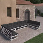 vidaXL 10-teiliges Lounge-Set im Retro-Stil aus massivem Kiefernholz in Weiß – mit bequemen Kissen für Terrasse/Veranda