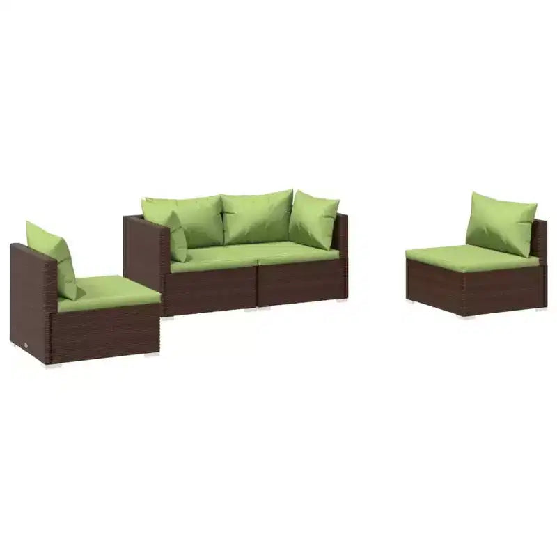 vidaXL Garden Lounge Set Brown with Green Cushions