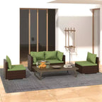 vidaXL Garten-Lounge-Set Braun mit grünen Kissen