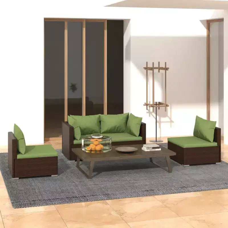 vidaXL Garten-Lounge-Set Braun mit grünen Kissen