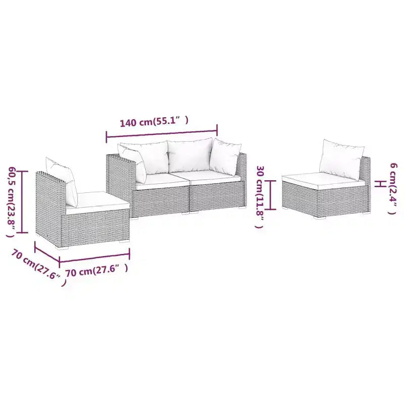 vidaXL Garten-Lounge-Set Braun mit grünen Kissen