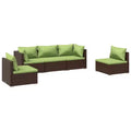 vidaXL Brown Poly Rattan Patio Lounge Set with Cushions - 5 Piece Modular Outdoor Garden Sofa Set, Powder-Coated Steel Frame, Water-Resistant