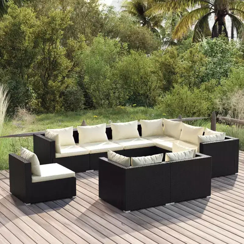 vidaXL Garten-Lounge-Set Schwarz, Cremefarben