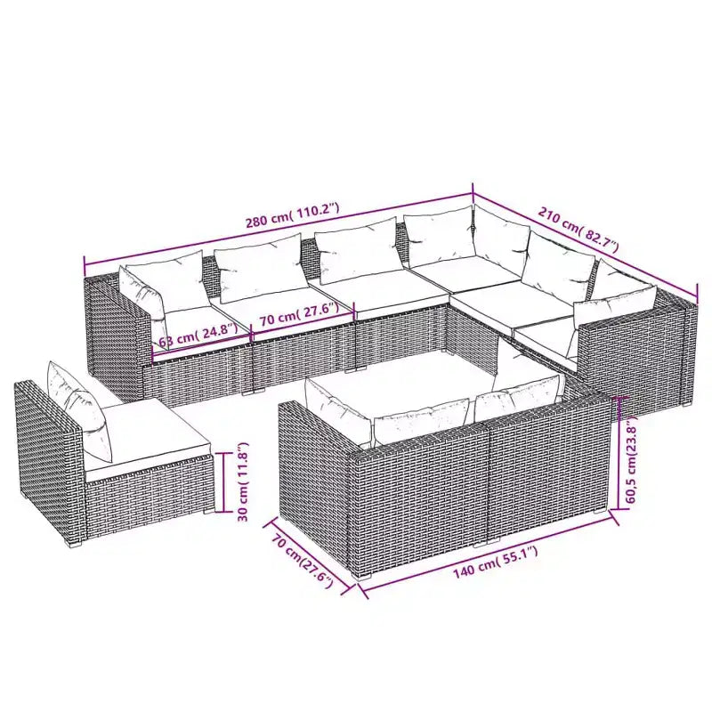 vidaXL Garten-Lounge-Set Schwarz, Cremefarben