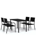 vidaXL Garden Dining Set Black Steel, PE Rattan Standard Stackable - 55.1 Table Length Black 4 Items