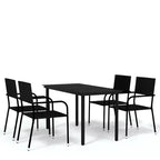 vidaXL Garden Dining Set Black Steel, PE Rattan Standard Stackable - 55.1 Table Length Black 4 Items