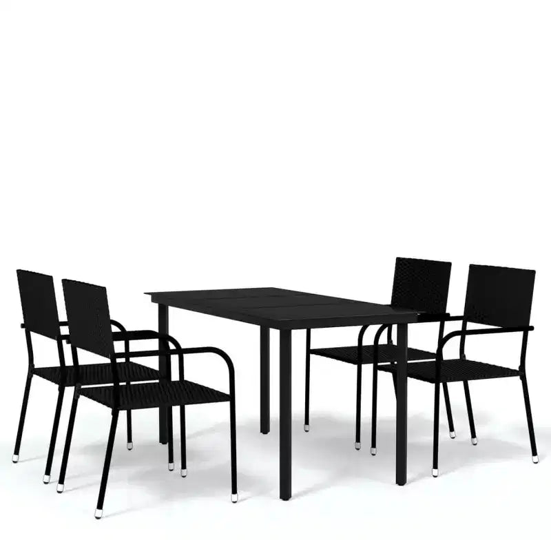 vidaXL Garden Dining Set Black Steel, PE Rattan Standard Stackable - 55.1 Table Length Black 4 Items
