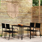 vidaXL Garten-Essgruppe Schwarz Stahl, PE Rattan Standard Stapelbar – 140 cm Tischlänge Schwarz 4-teilig