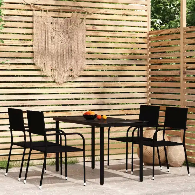 vidaXL Garten-Essgruppe Schwarz Stahl, PE Rattan Standard Stapelbar – 140 cm Tischlänge Schwarz 4-teilig