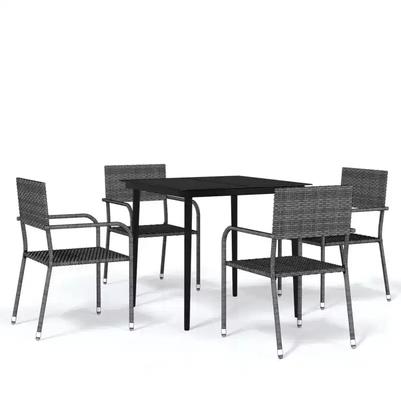 vidaXL Garden Dining Set Grey PE Rattan, Steel, Glass 5-Piece Stackable - 31.5 Table Length Gray 4 Items